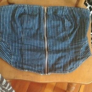 Blue and White Ribbed Pencil Skirt for Work